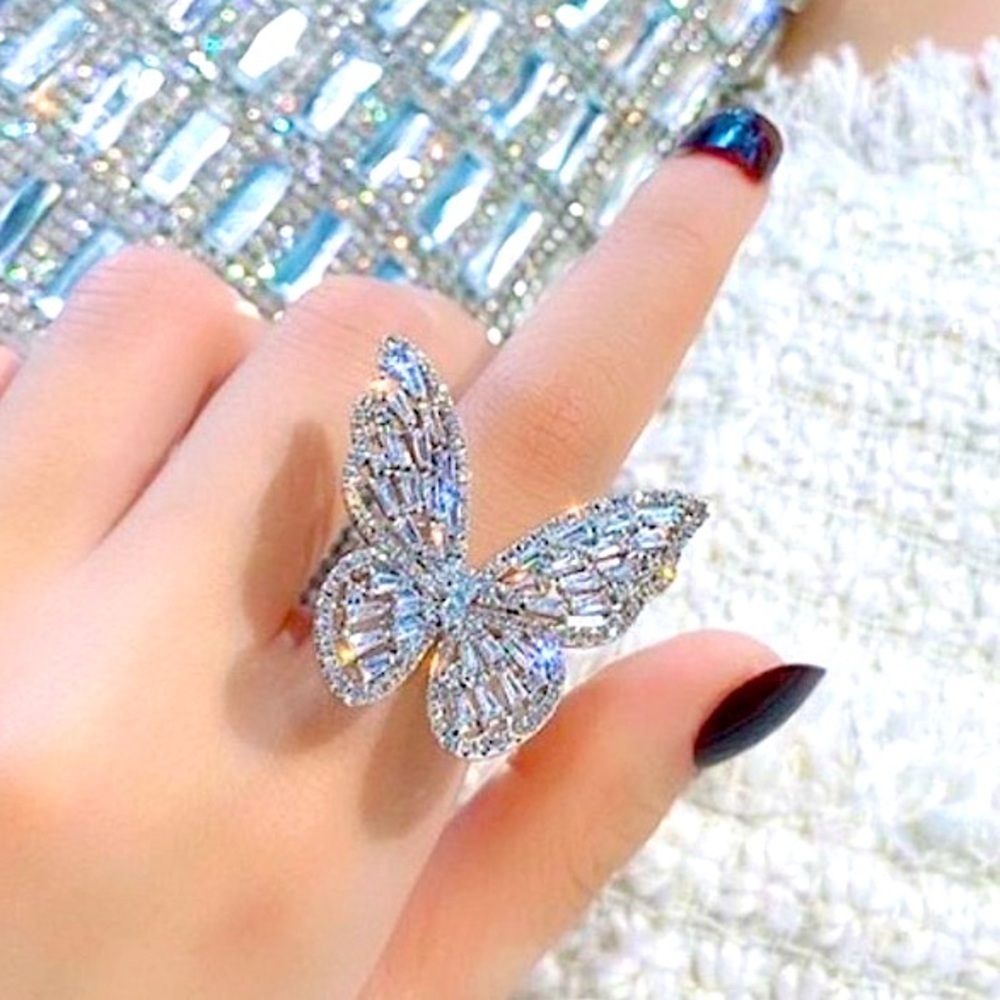 WHITE GOLD PLATED ZIRCON BUTTERFLY RING - Picture 8 of 16